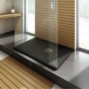 (Y43) 1200x800mm Rectangular Slate Effect Shower Tray & Chrome Waste. RRP £499.99. Hand crafted from