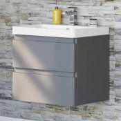 (Y116) 600mm Denver II Gloss Grey Built In Basin Drawer Unit - Wall Hung. RRP £599.99. COMES