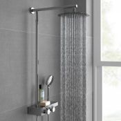 (Y29) 250mm Large Round Head Thermostatic Exposed Shower Kit, Handheld & Storage Shelf. RRP £349.99.