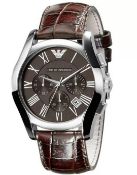 BRAND NEW GENTS EMPORIO ARMANI AR0671, BROWN LEATHER STRAP WATCH, WITH ARMANI WATCH BOXES,