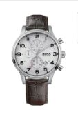 BRAND NEW GENTS HUGO BOSS 1512447, DESIGNER CHRONOGRAPH WATCH WITH LEATHER STRAP, WITH ORIGINAL