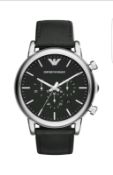 BRAND NEW EMPORIO ARMANI AR1828 GENTS CLASSIC CHRONOGRAPH LEATHER STRAP WATCH , COMPLETE WITH