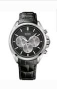 BRAND NEW HUGO BOSS 1512879, GENT'S LEATHER STRAP DESIGNER CHRONOGRAPH WATCH, COMPLETE WITH