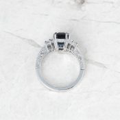 Platinum 3.03ct Step Cut Sapphire & 0.88ct Diamond Ring