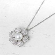 18k White Gold South Sea Pearl & 3.60ct Diamond Necklace