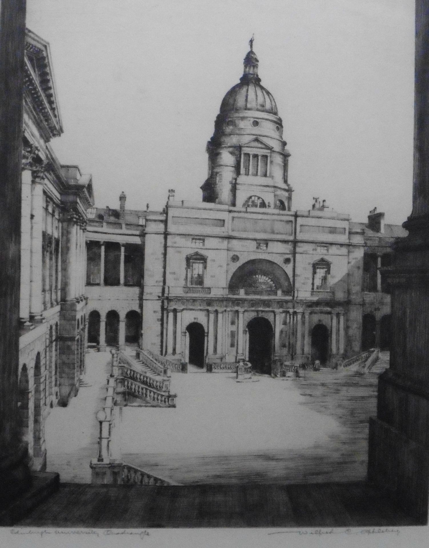 Edinburgh University Quadrangle signed etching by Wilfred Crawford Appleby