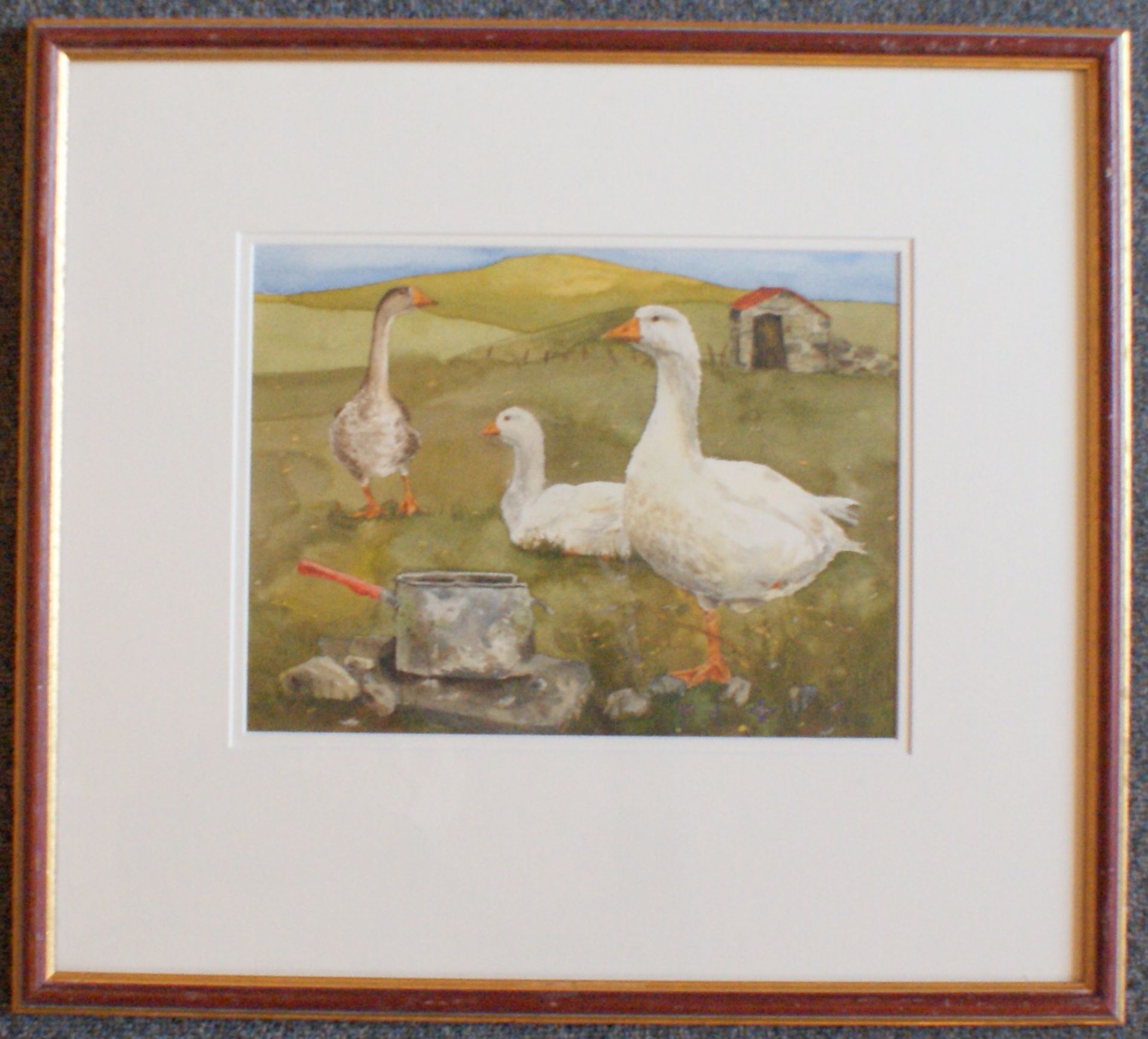 Farmyard scene by Scottish artist Susan Mitchell original watercolour painting - Image 2 of 5