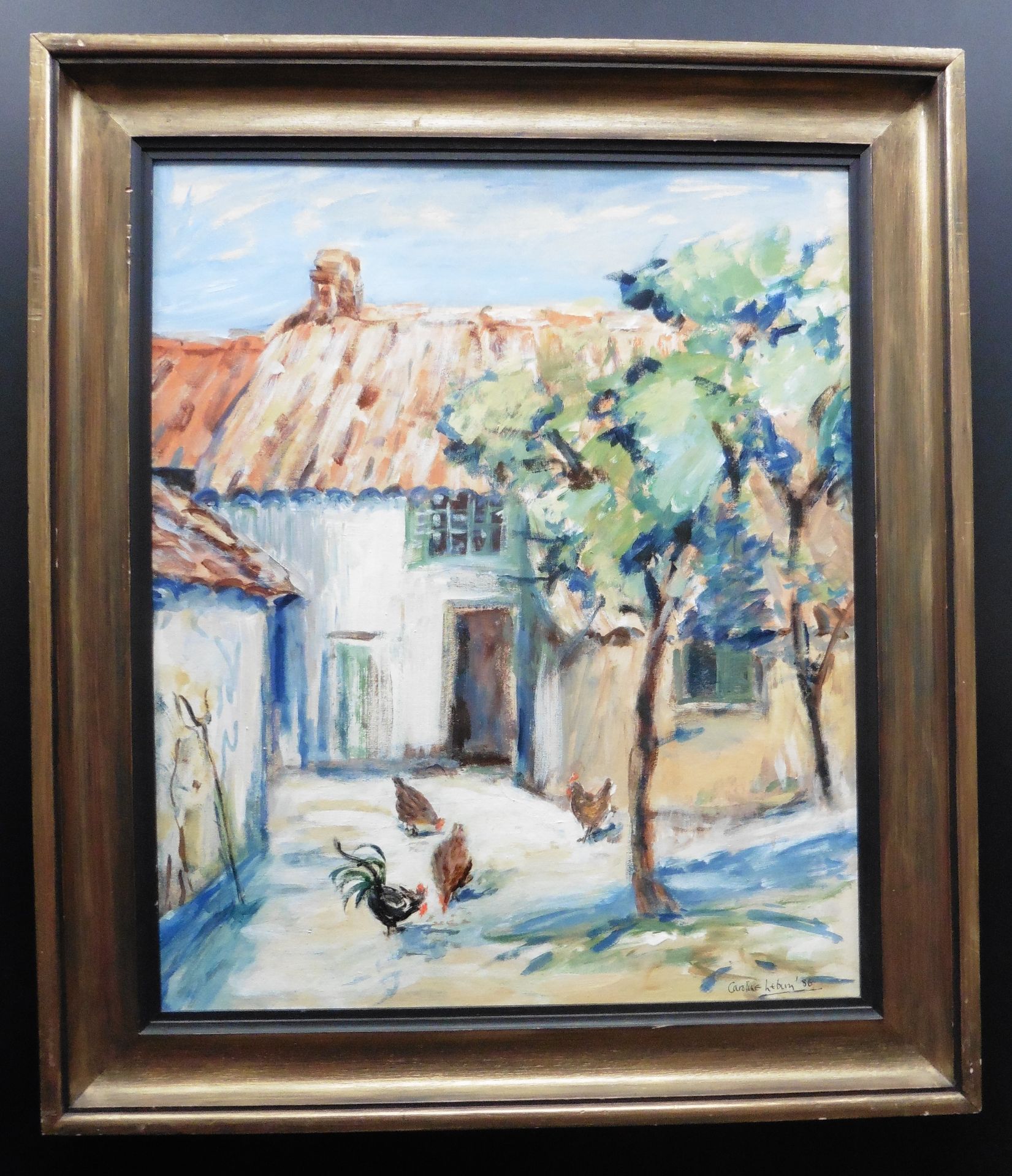 Original oil signed painting , French farmyard by Scottish contemporary artist Caroline Leburn - Image 2 of 4