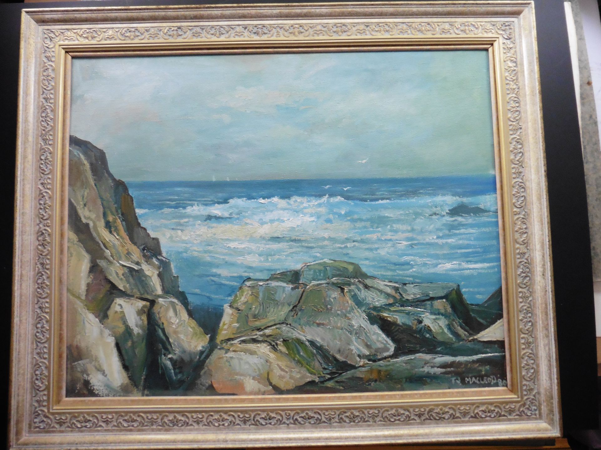 Seascape Scottish Costal view Original oil painting by Scottish artist Torquil Macleod 1933-2002 - Image 5 of 5