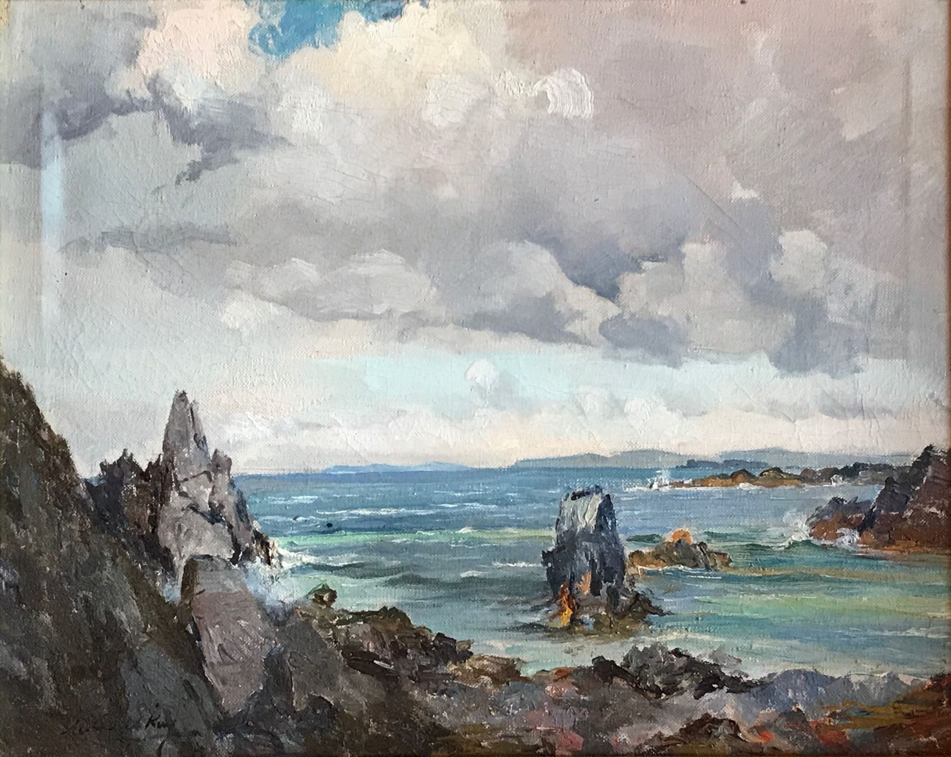 Original oil painting by Archibald Kay Scottish view, Black Rock Iona, Archibald Kay 1860-1935,