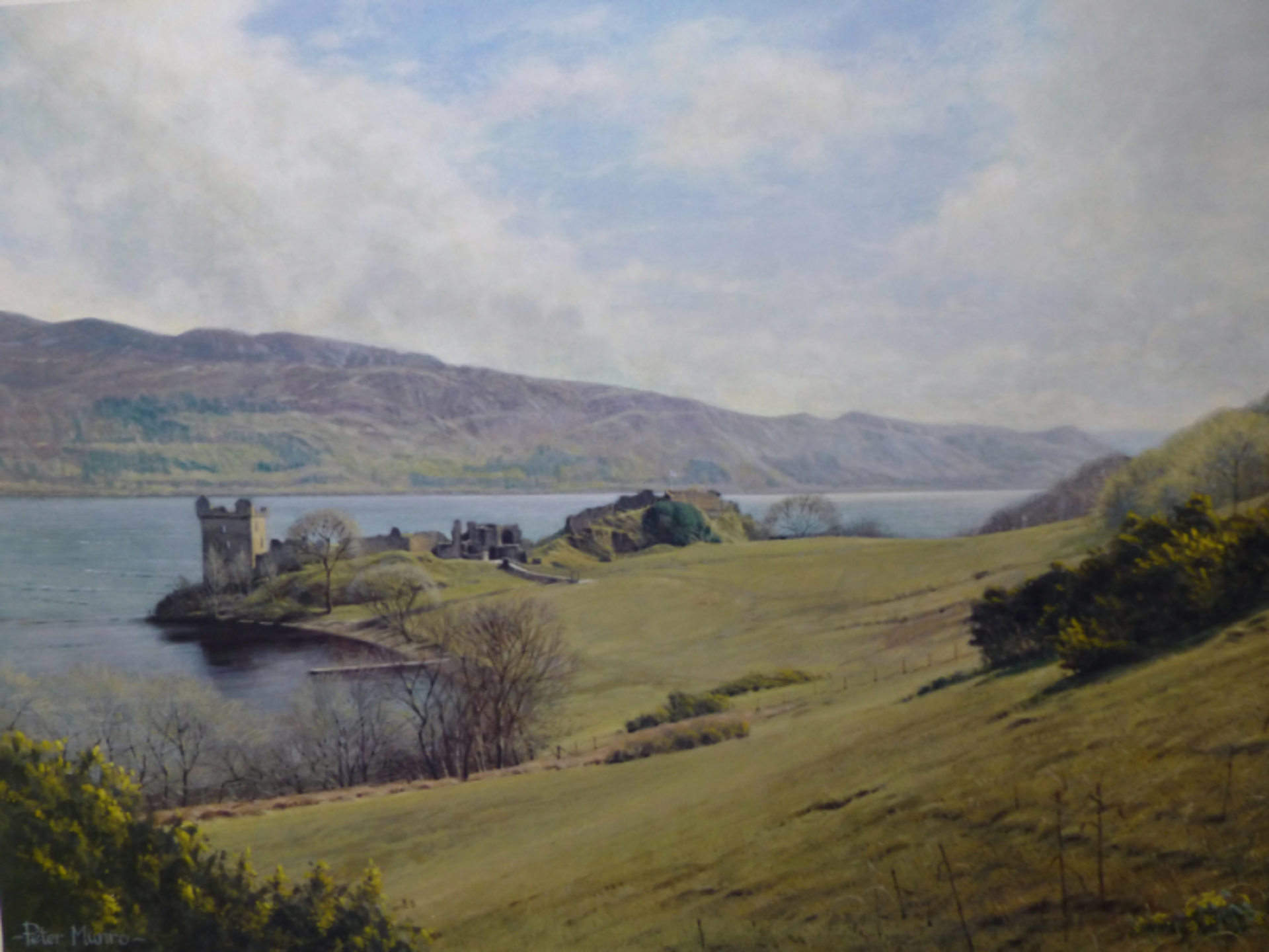 Signed limited edition print depicting Urquhart Castle, Loch Ness by Scottish artist Peter Munro