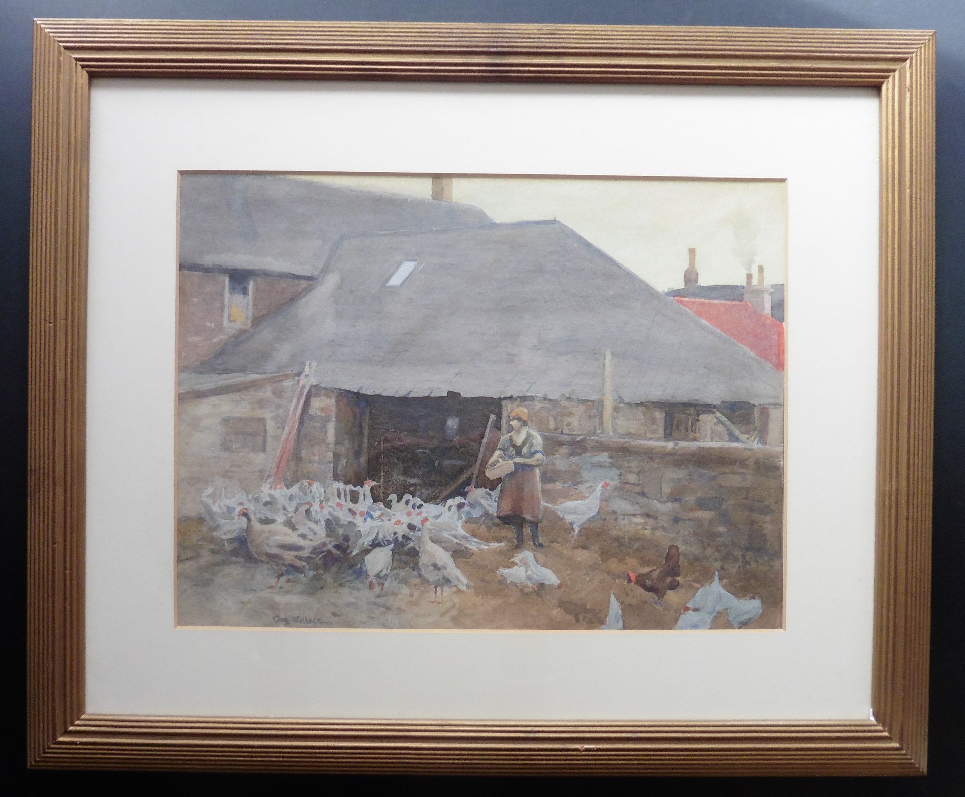 Original signed watercolour painting Feeding time Easter Lumloch Farm Dumbarton - Image 3 of 10