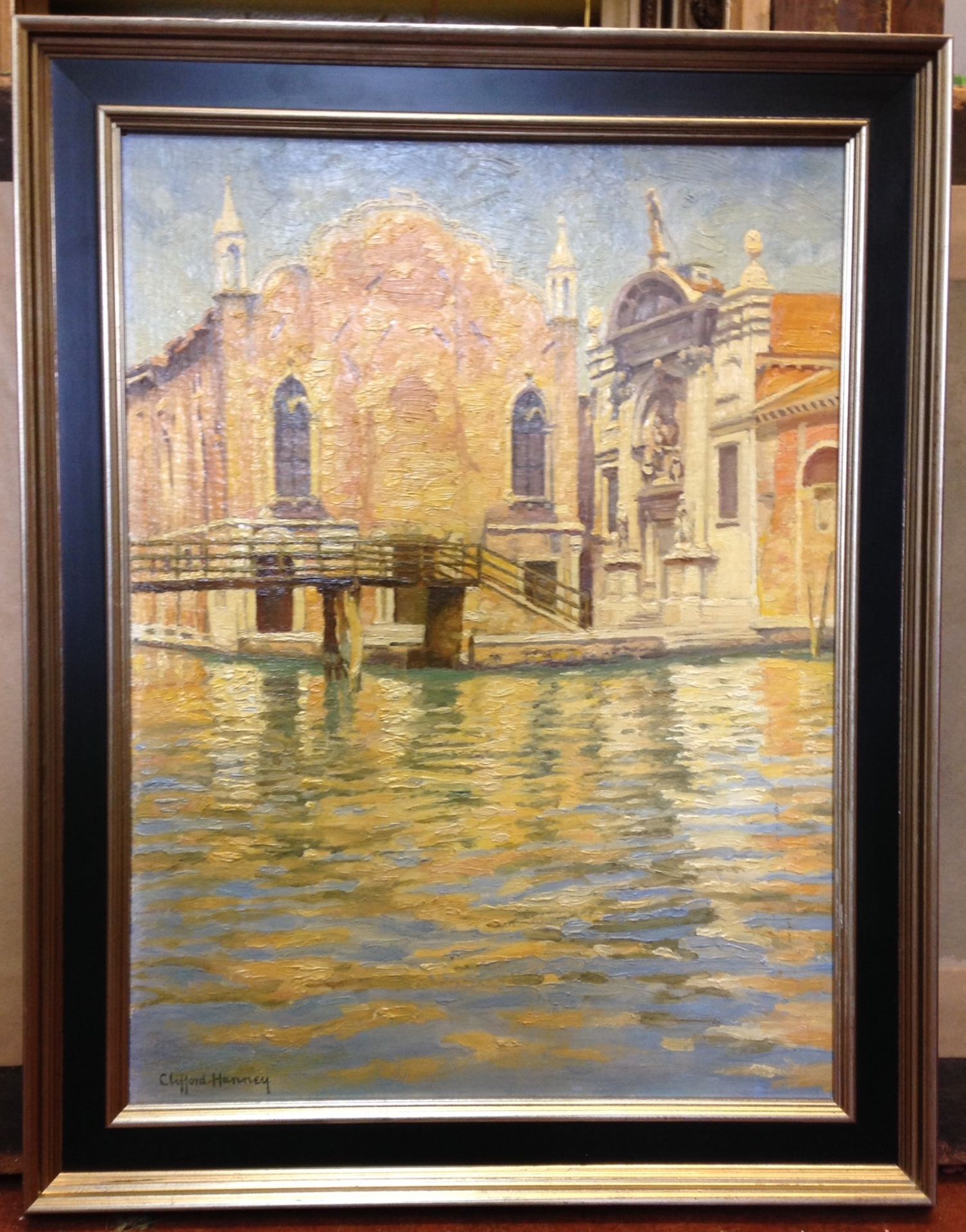 Original oil painting, "Across a Venetian Waterway" by Clifford Hanney, ARWA RA ROI RBA RWA - Image 2 of 4