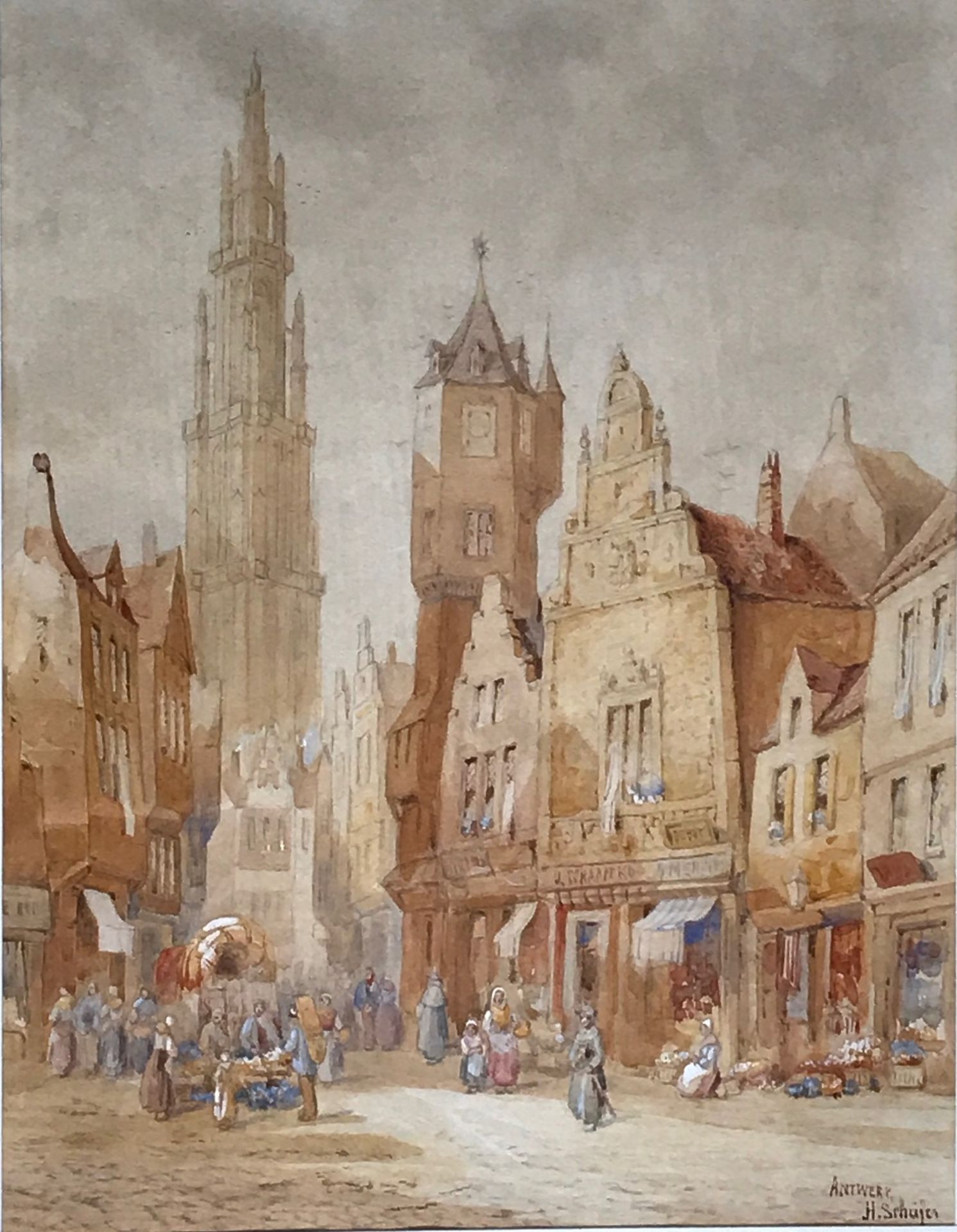 Original watercolour "Antwerp" by Henry Thomas Schafer (1873-1915)