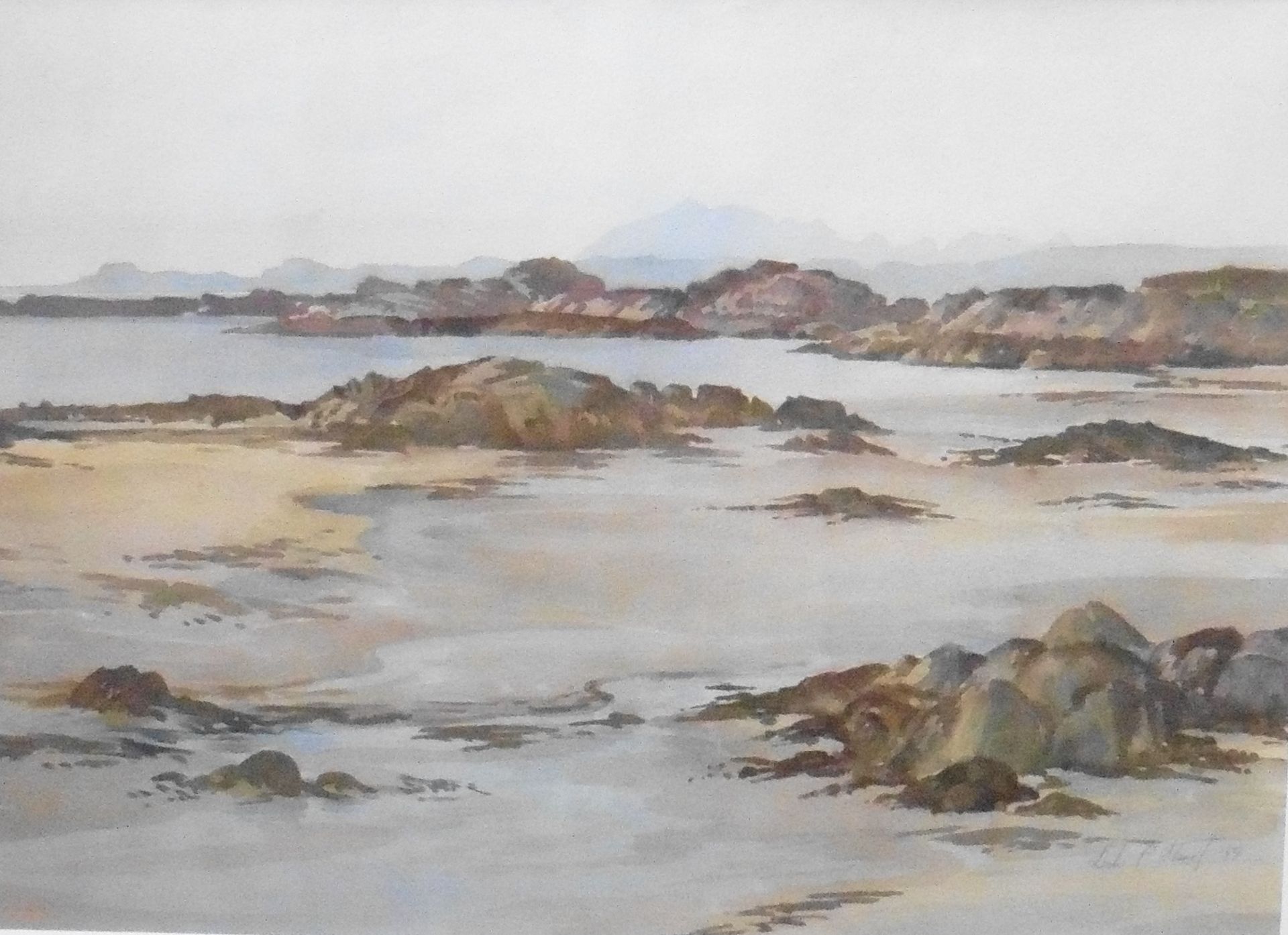 Original signed watercolour by leslie P stewart Fl 1946-1967 - Scottish View Skye from Traig Sands