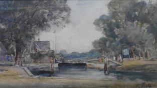 Original watercolour by Alexander Carruthers Gould - Lock gates