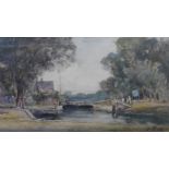 Original watercolour by Alexander Carruthers Gould - Lock gates