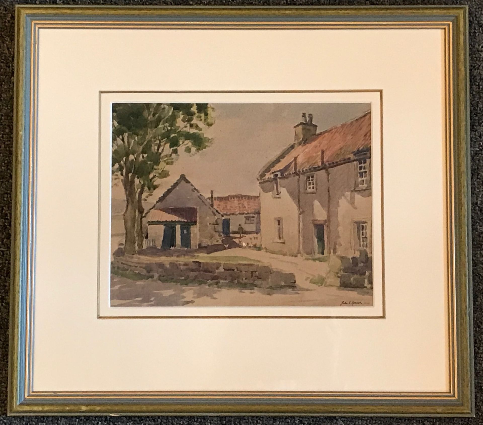 Original watercolour "The Farmyard" by John Simpson Spence fl 1919-1936, Scottish artist exhibited - Image 2 of 4