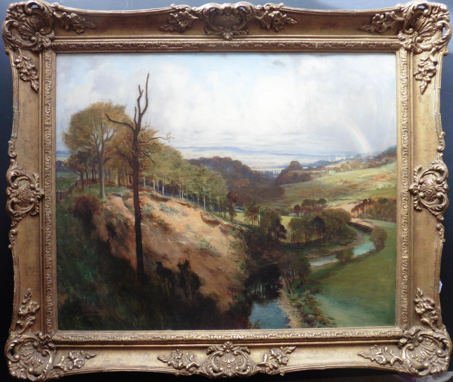 Original signed oil painting "The Almond near Newbridge" by Thomas Bromley Blacklock (1863-1903) - Image 7 of 7