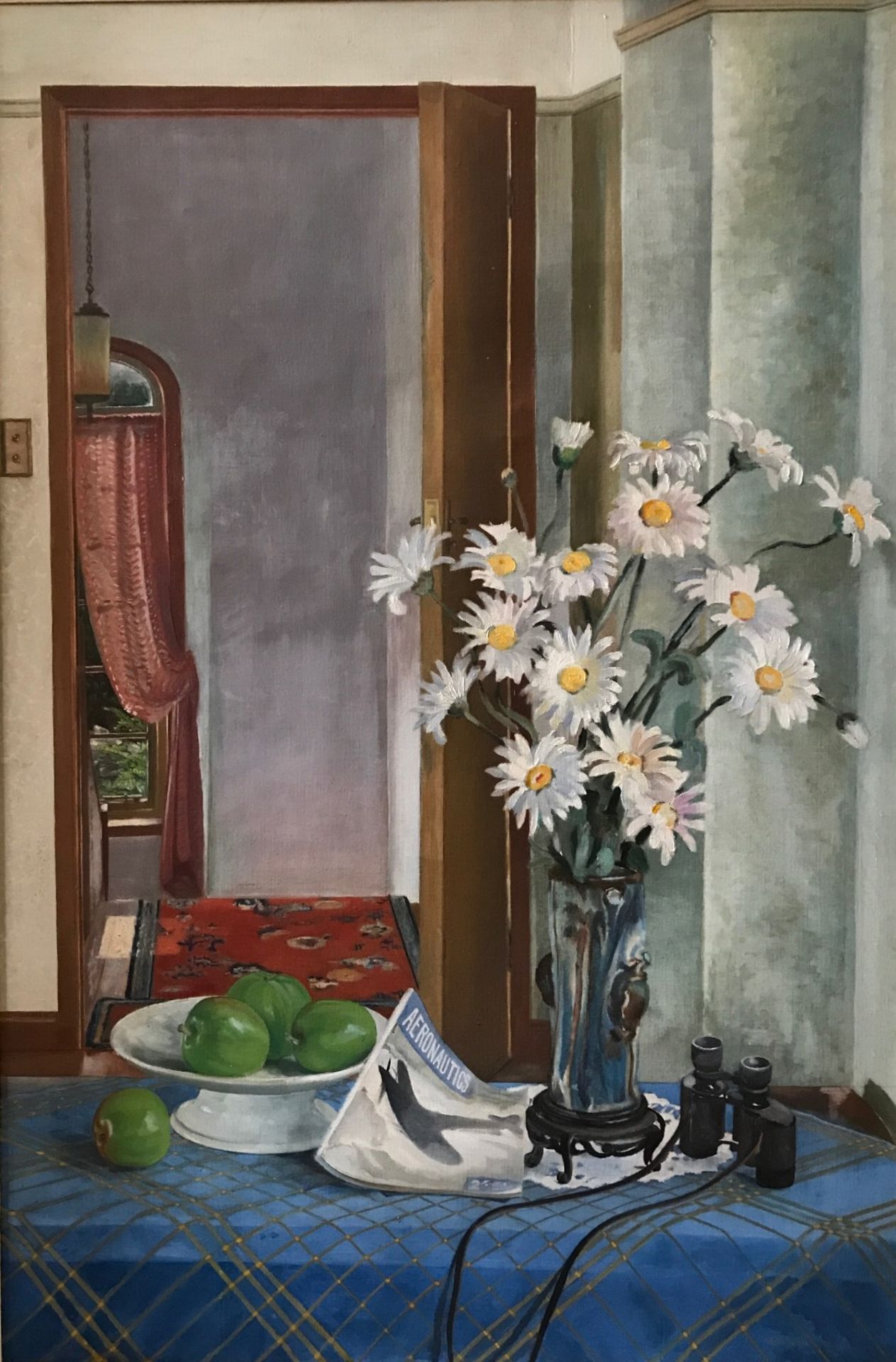 Original oil still life Flowers and Apples by Scottish artist Robert Wilkie,1888-1970