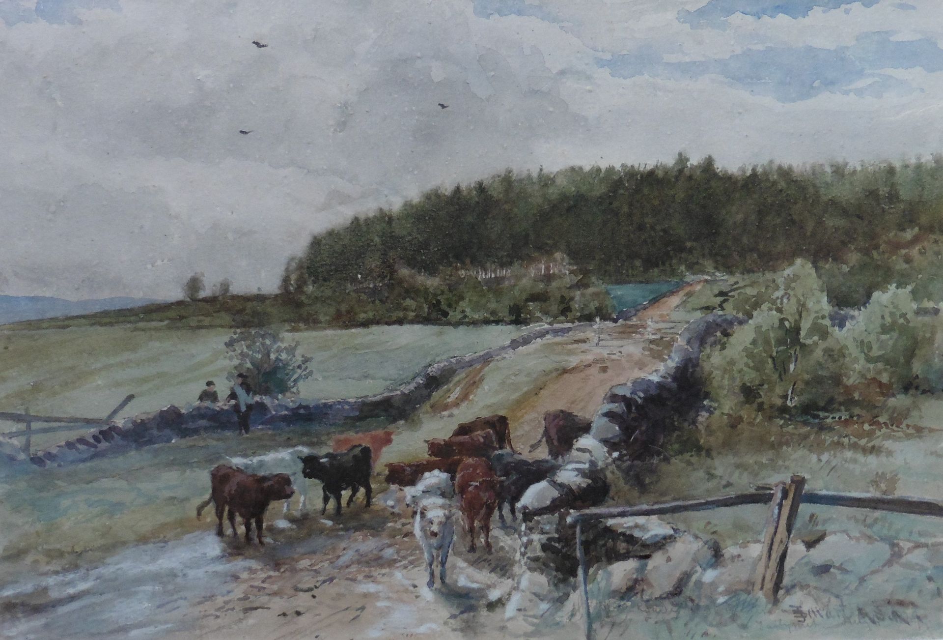 Original signed watercolour by Scottish artist John Smart R.S.A ,R.S.W 1838 -1899 - Cattle drovers