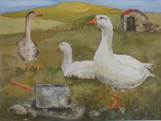 Farmyard scene by Scottish artist Susan Mitchell original watercolour painting