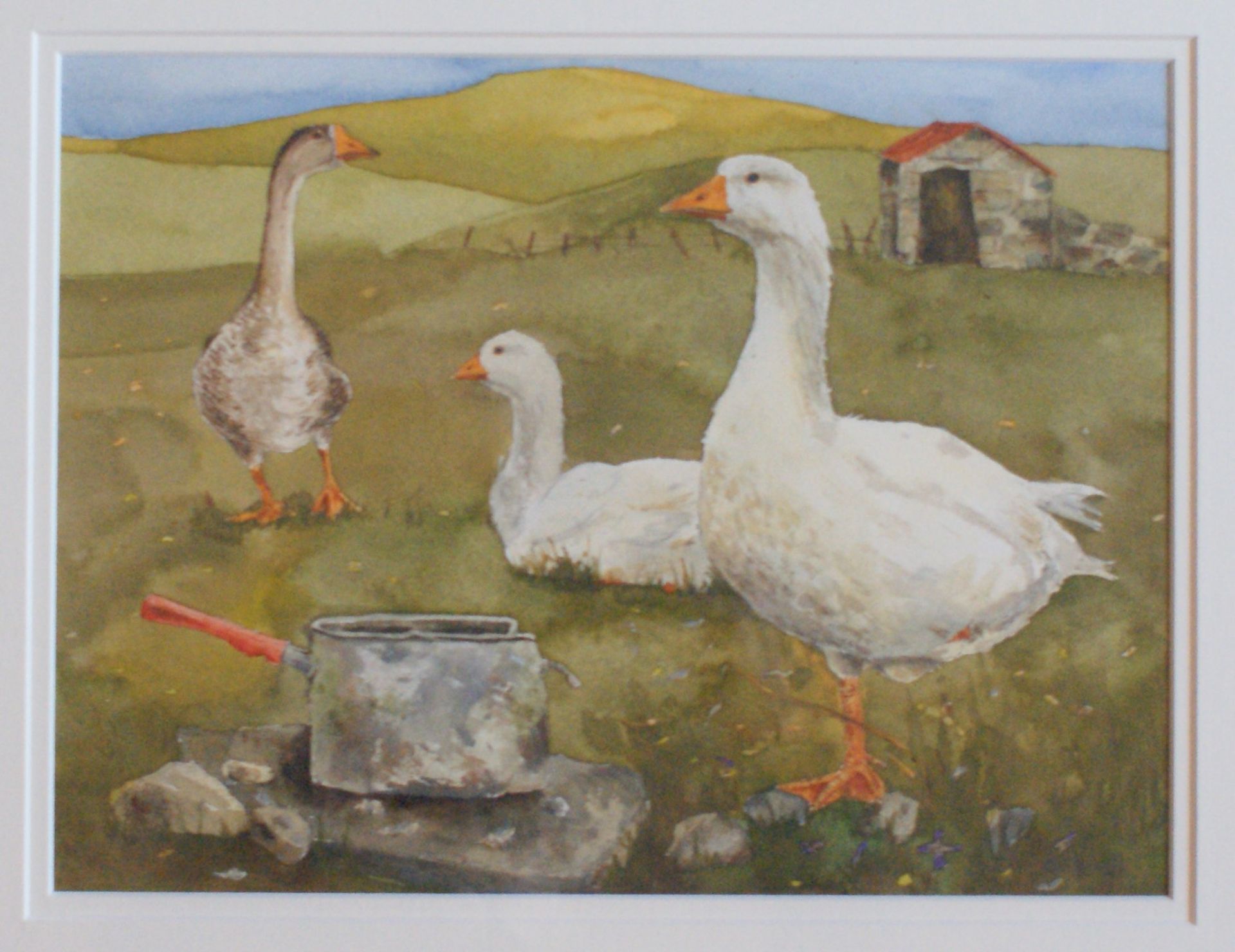 Farmyard scene by Scottish artist Susan Mitchell original watercolour painting - Image 4 of 5