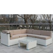 Altrincham Five Seat Rattan Sofa Set with Table new and boxed white pu rattan This modular rattan