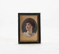 Antique Framed Miniature Watercolour Of An Edwardian Lady