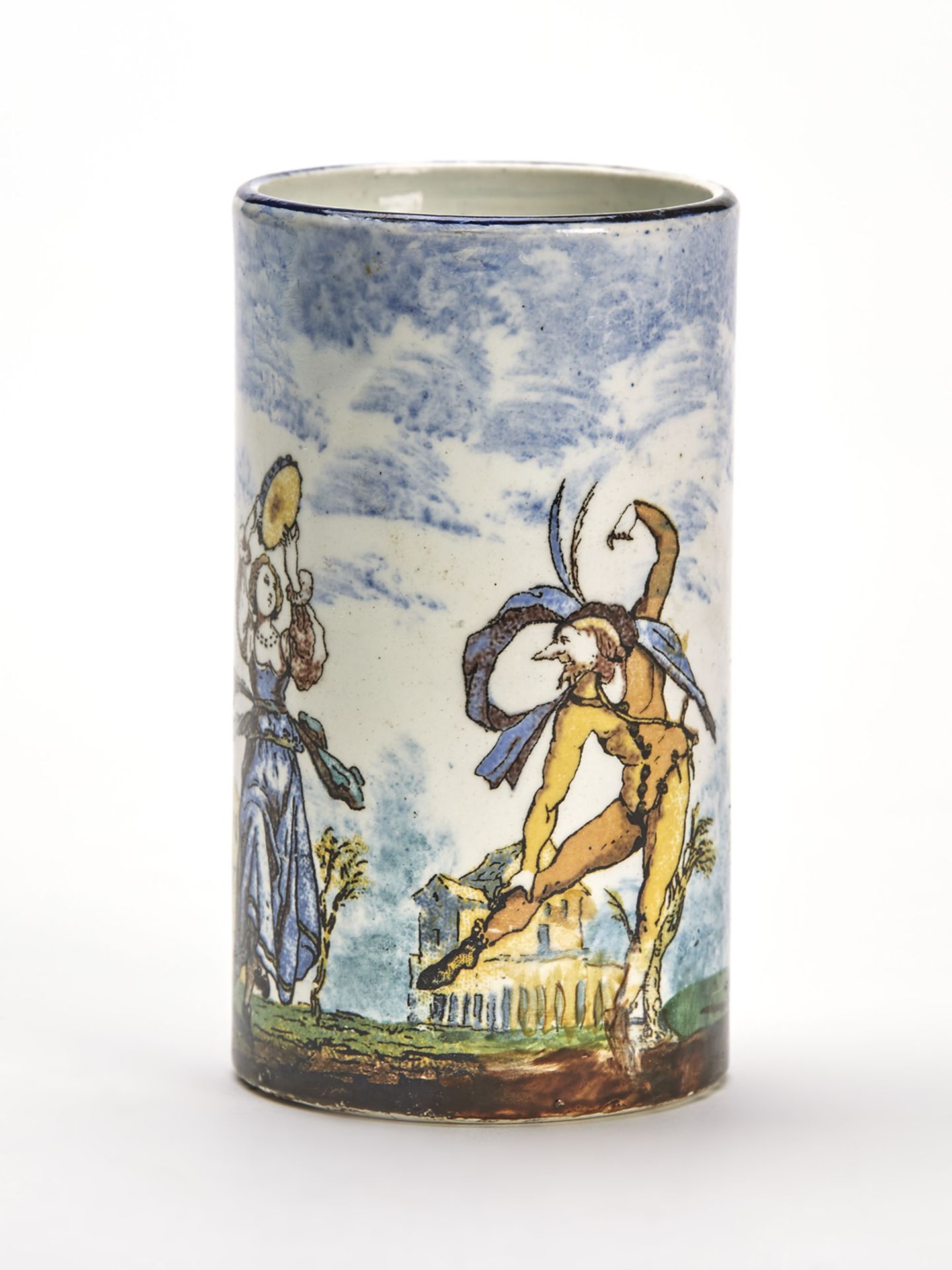 Scarce Antique French Gien Harlequin Spill Vase C.1870
