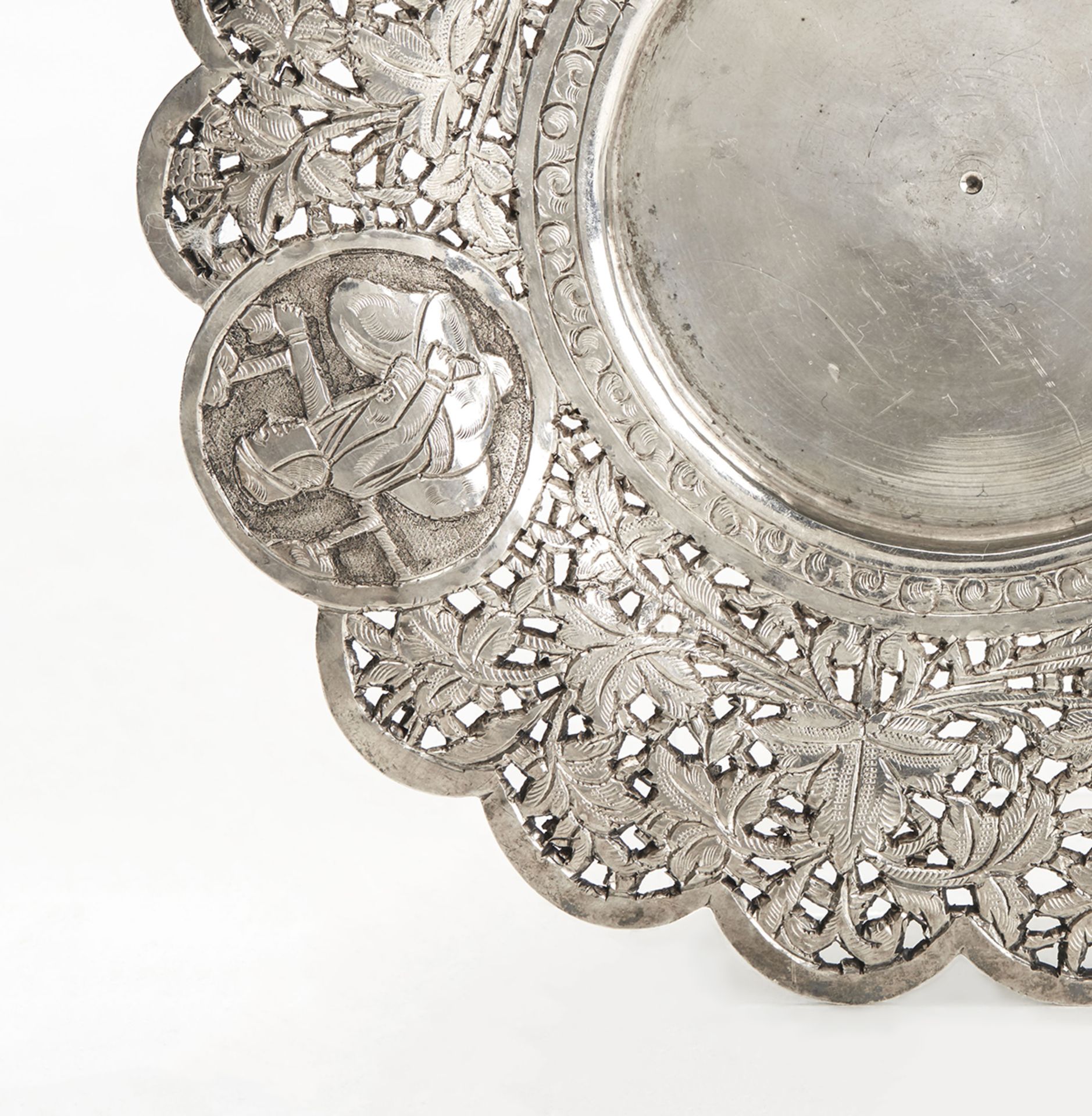 Antique Indian/Asian Silver Reticulated Dish Or Stand 19C. - Image 4 of 7