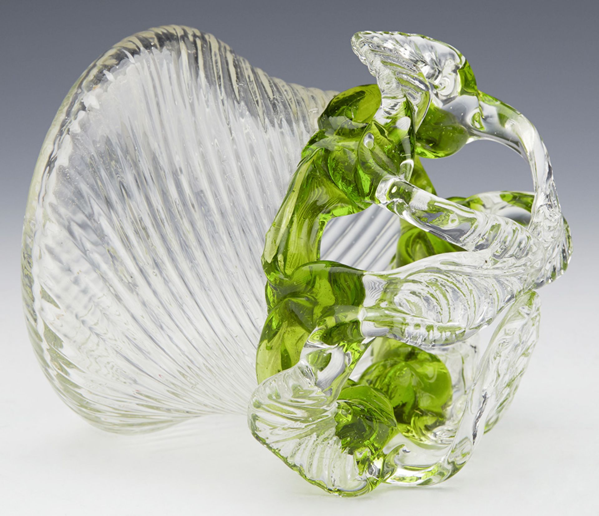 Antique Wrythen Twist Green & Clear Glass Basket 19Th C. - Image 5 of 9