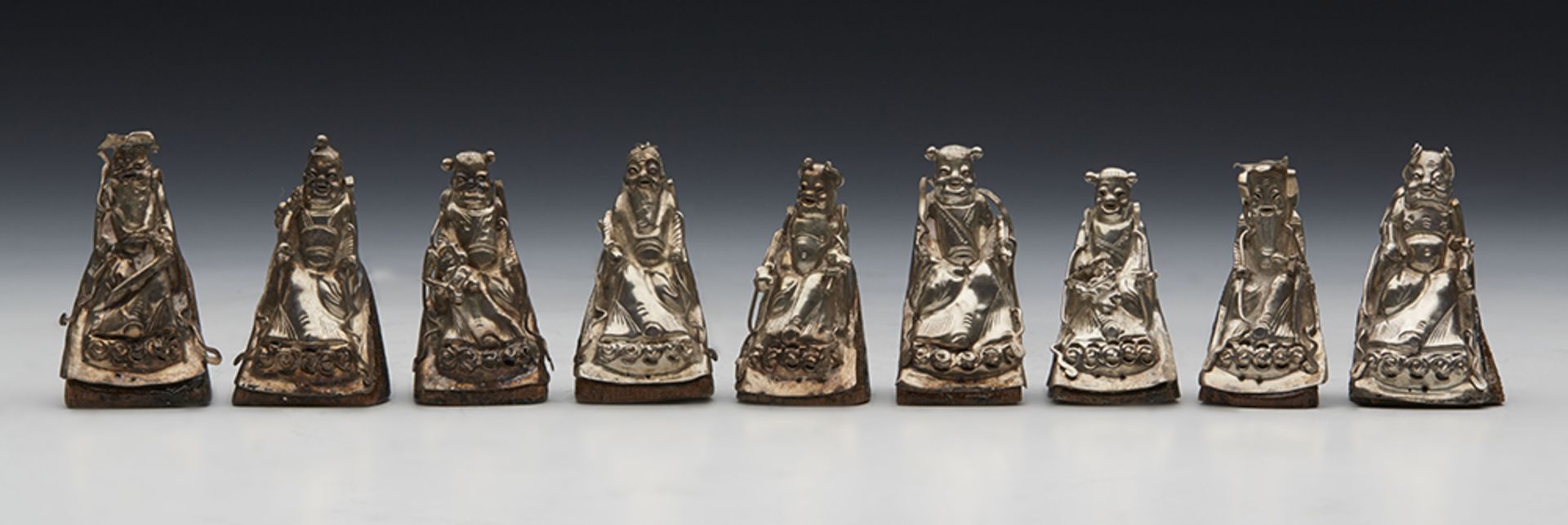 Antique Chinese Collection Nine Immortals Silver Menu/Place Holders 19Th C. - Image 2 of 10