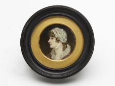 Antique Framed Miniature Portrait Of A Lady 19Th C.