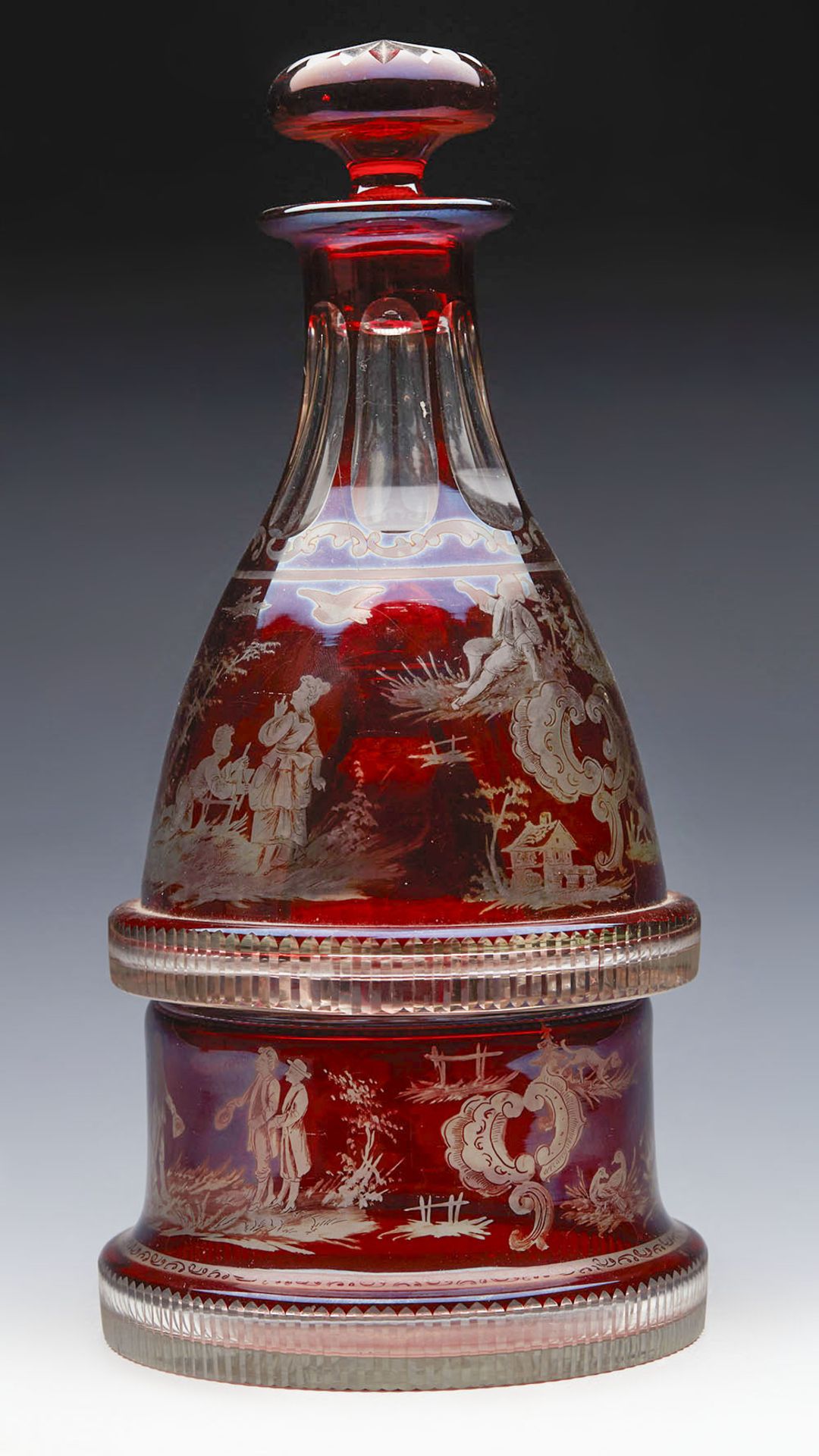 Antique Bohemian Ruby Flashed Figural Marriage Decanter 19Th C. - Image 11 of 12