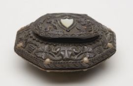 Antique Finely Carved Coconut Shell Snuff Box Early 19Th C.