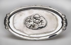 Art Nouveau Wmf Boy & Frog Silver Plated Plaque C.1905