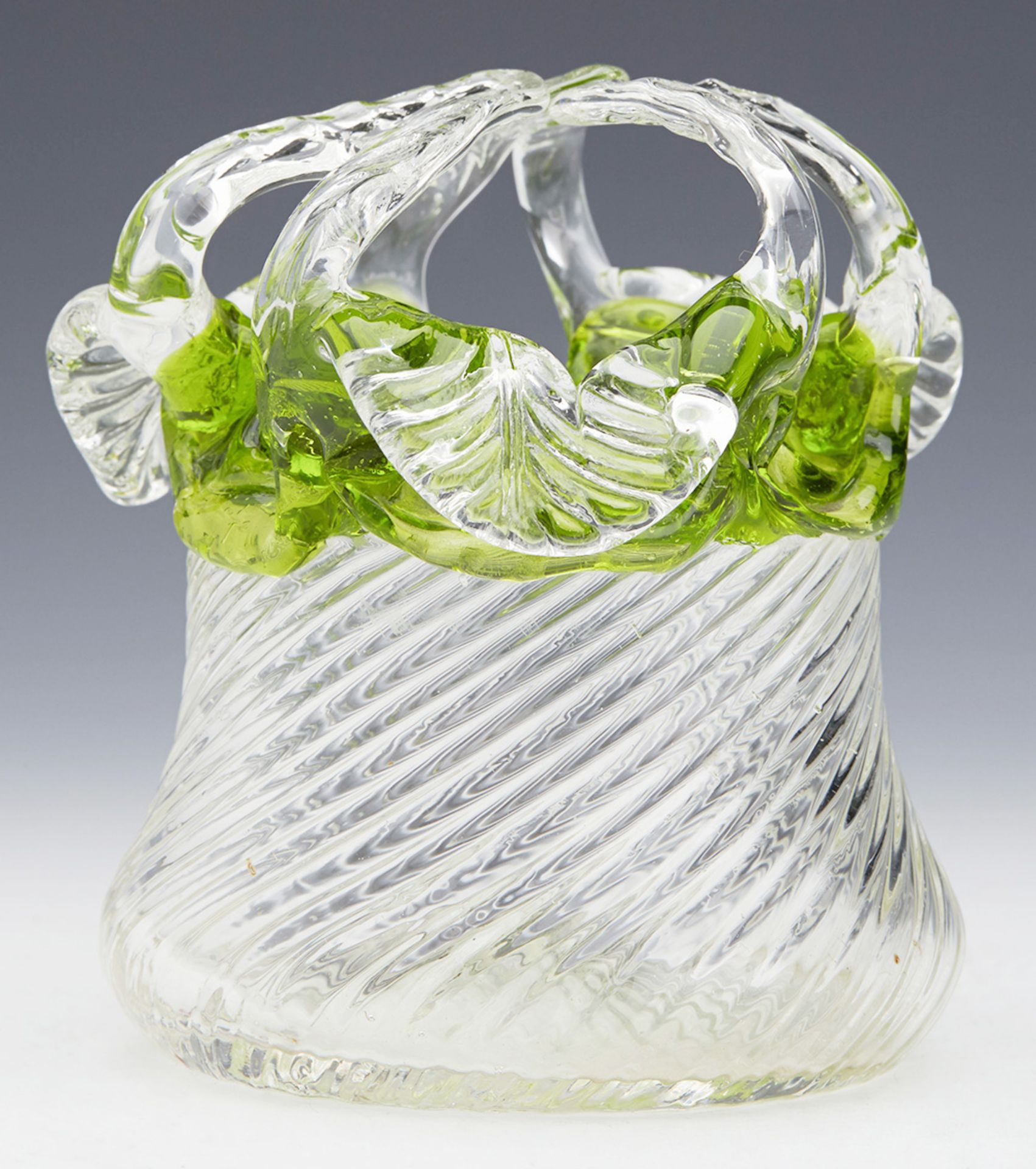 Antique Wrythen Twist Green & Clear Glass Basket 19Th C. - Image 8 of 9