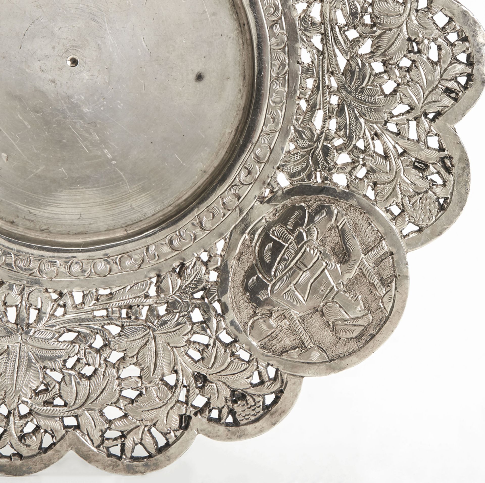 Antique Indian/Asian Silver Reticulated Dish Or Stand 19C. - Image 5 of 7