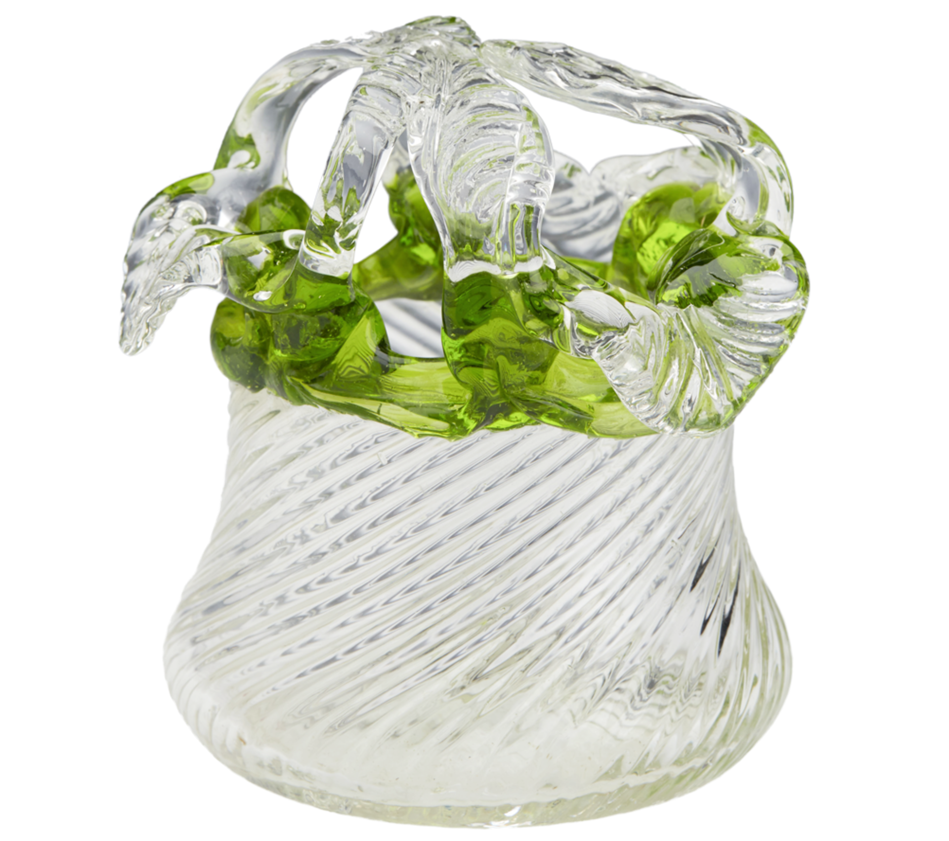 Antique Wrythen Twist Green & Clear Glass Basket 19Th C. - Image 9 of 9