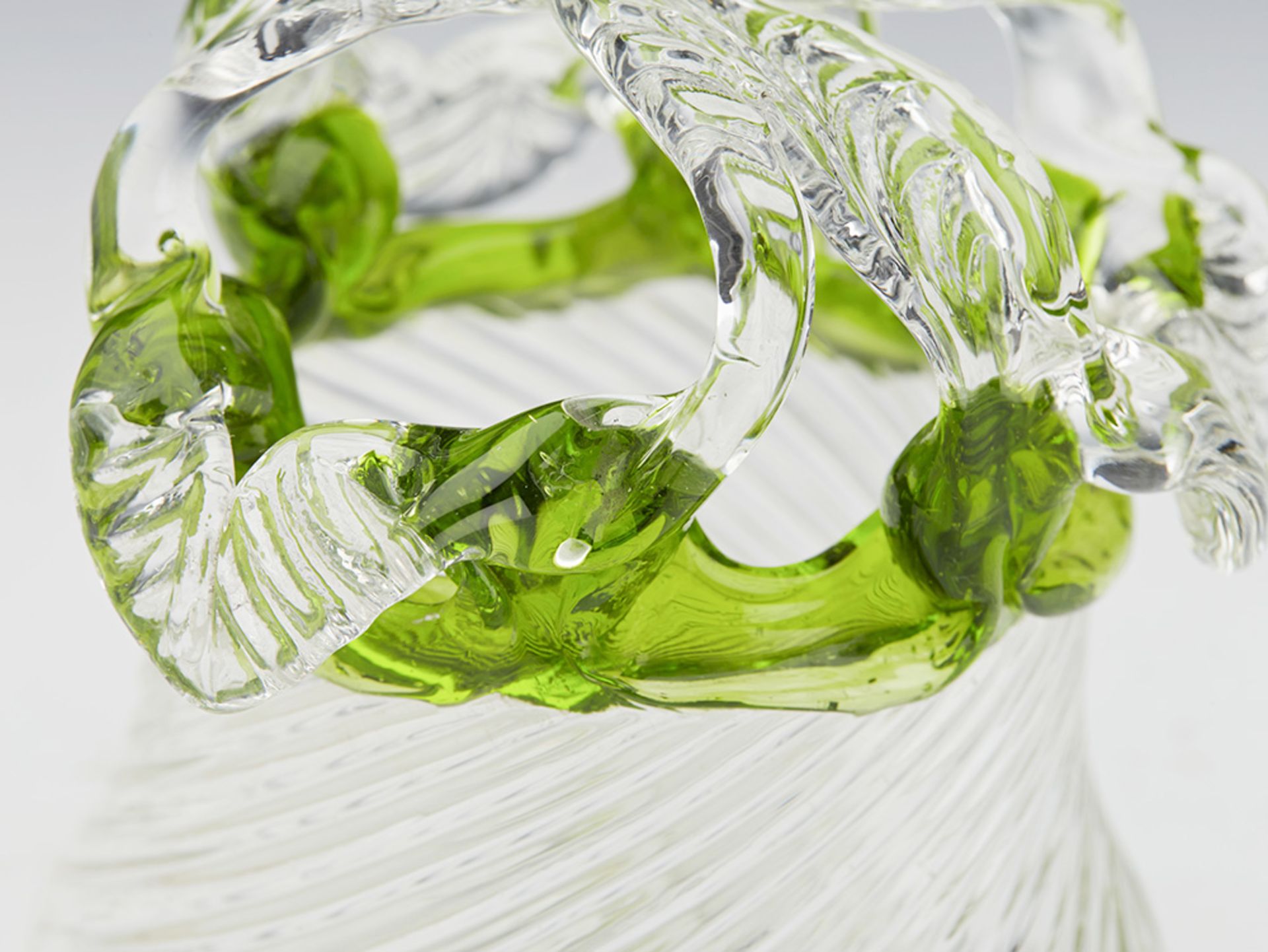 Antique Wrythen Twist Green & Clear Glass Basket 19Th C. - Image 3 of 9