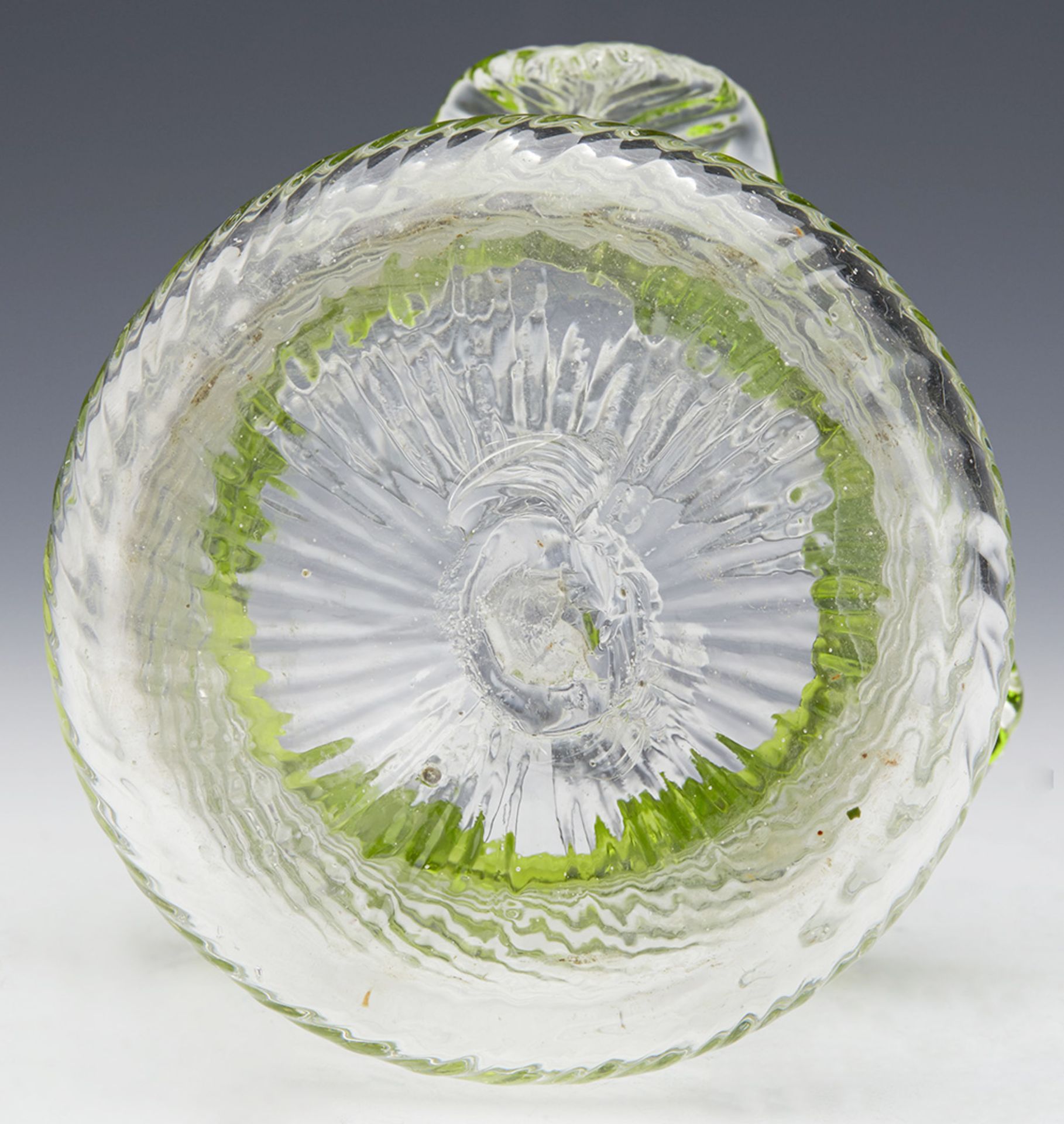 Antique Wrythen Twist Green & Clear Glass Basket 19Th C. - Image 7 of 9
