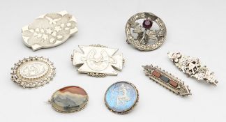 Seven Antique/Vintage Silver/Gold Brooches 19/20Th C.