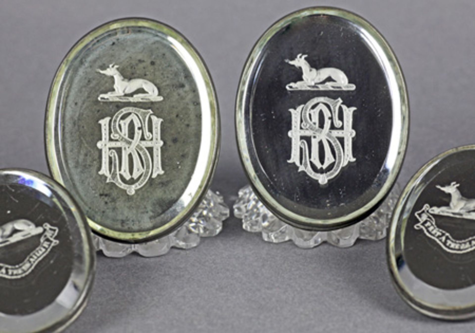 Pair Crested Glass Menu Holders And Place Markers C.1900 - Image 7 of 9