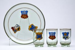 Bohemian Egermann Crested Glass Tray & Glasses 19Th C.
