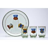 Bohemian Egermann Crested Glass Tray & Glasses 19Th C.