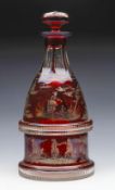 Antique Bohemian Ruby Flashed Figural Marriage Decanter 19Th C.