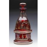 Antique Bohemian Ruby Flashed Figural Marriage Decanter 19Th C.