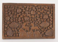 Antique Asian Deep Carved Wooden Panel With Tigers C.1900