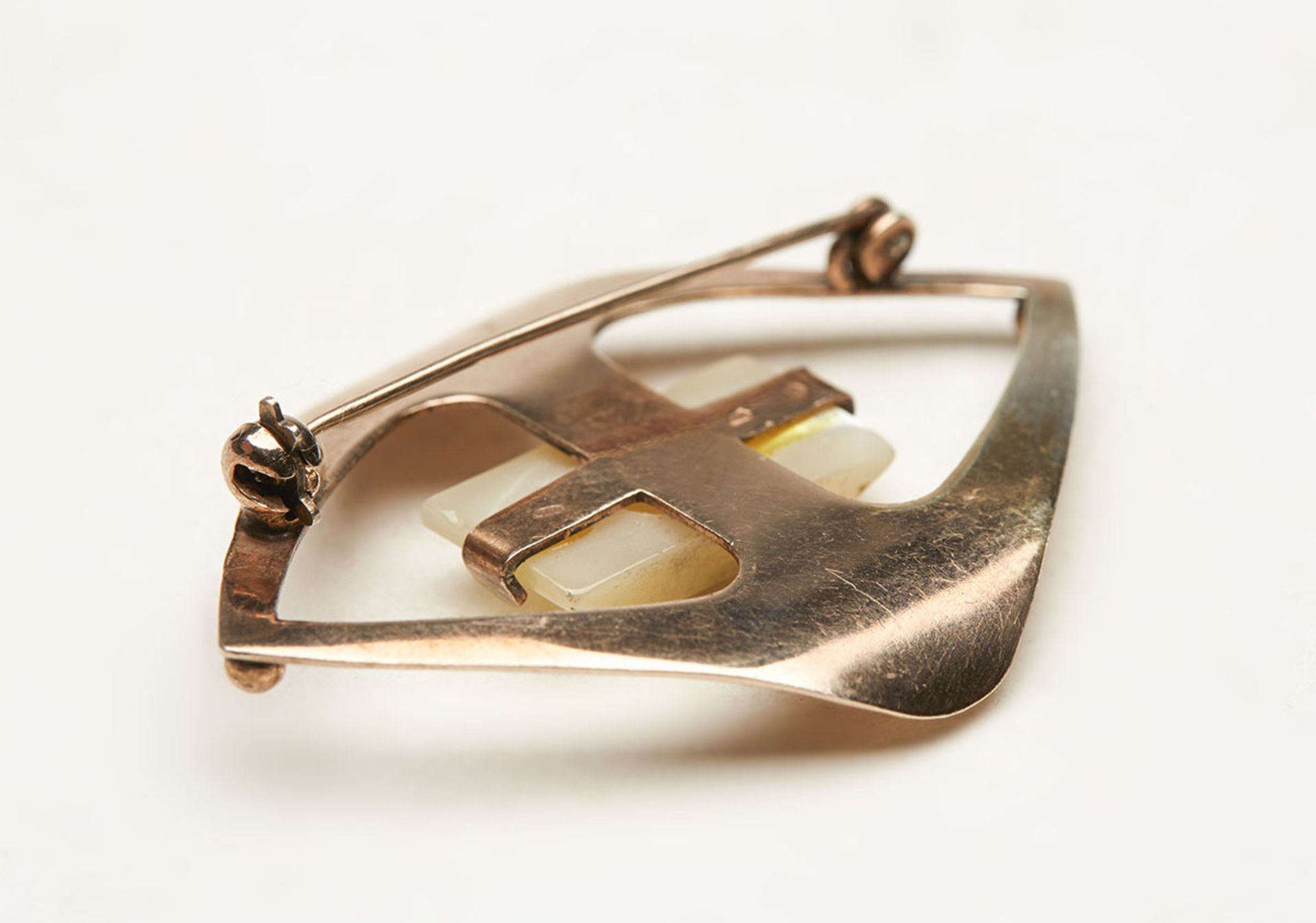 Continental Modernist Gilded Silve Mop Brooch - Image 5 of 7